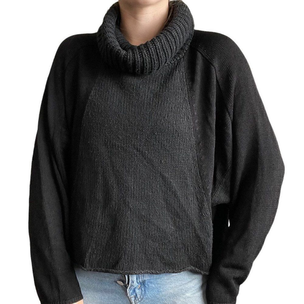 Helmut Lang Womens Black Alpaca Blend Oversized Turtleneck Lightweight Sweater